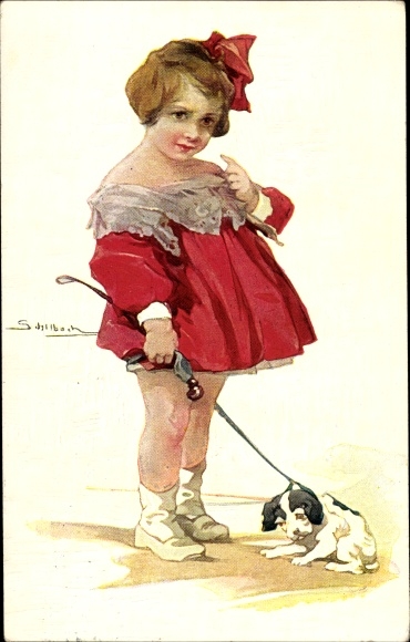 Artist PC Schillbach, girl and dog, he must follow