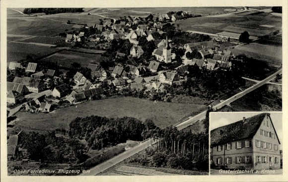 Ak Oberferrieden Burgthann in de regio Neurenberg, luchtfoto, Gastwirtschaft zur Krone