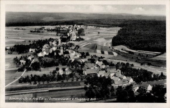 Postcard Simmersfeld in the Black Forest, aerial view of the Black Forest, rural landscape, houses, streets