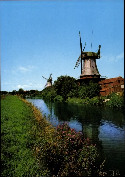 Postcard Greetsiel Krummhörn in Ostfriesland, windmills
