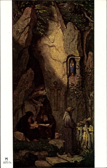 Artist Postcard Schwind, M. von, Hermit in a rock grotto