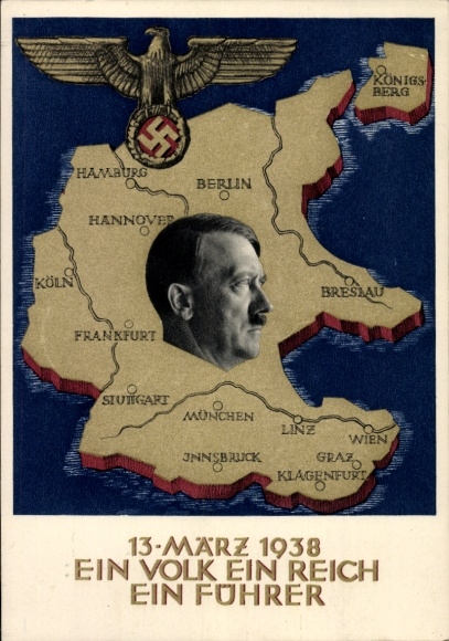 Postal stationery Postcard Klein, One People, One Reich, One Führer, Anschluss of Austria 1938, Greater Germany