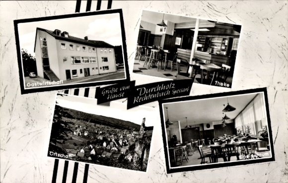 Postcard Rechtenbach im Spessart, general view, Gasthof Pension Zum Engel
