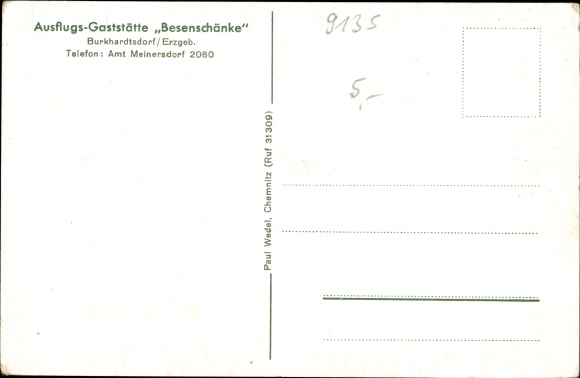 Postcard Burkhardtsdorf in the Ore Mountains, restaurant Besenschänke, exterior view