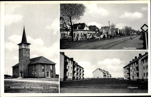 Ak Harksheide Norderstedt Schleswig Holstein, Ortspartie, Hauptstraße, Kirche