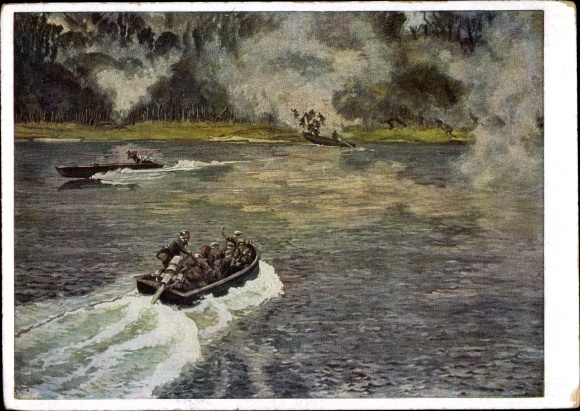 Artist PC Leberecht, Georg, crossing over the Upper Rhine, Wehrmacht, HDK 180, Heinrich Hoffmann