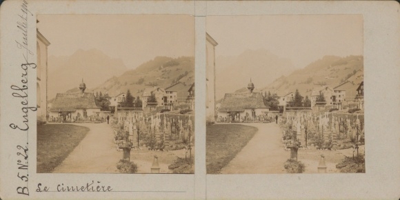 Zdjęcie stereo Engelberg Kt. Obwalden Szwajcaria, część cmentarza, 1900 rok