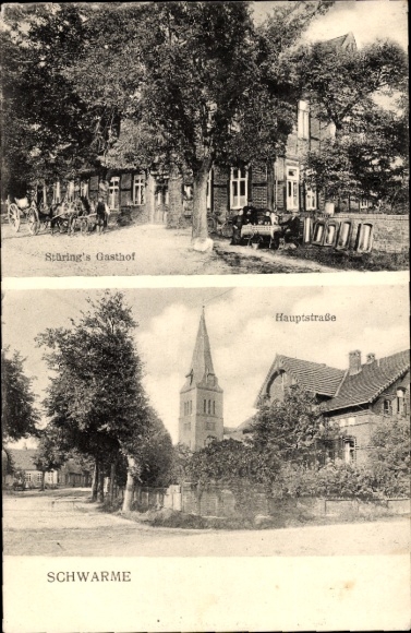 Postcard swarms in Lower Saxony, Stürings Gasthof, main street, church