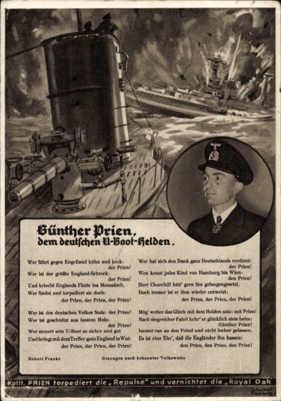 Song Postcard Günther Prien, the German submarine hero