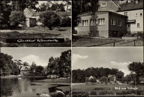 Ansichtkaart Reudnitz Cavertitz in Saksen, Gasthof Reudnitz op de Dahlener Heide, uitzicht op het Volksgut