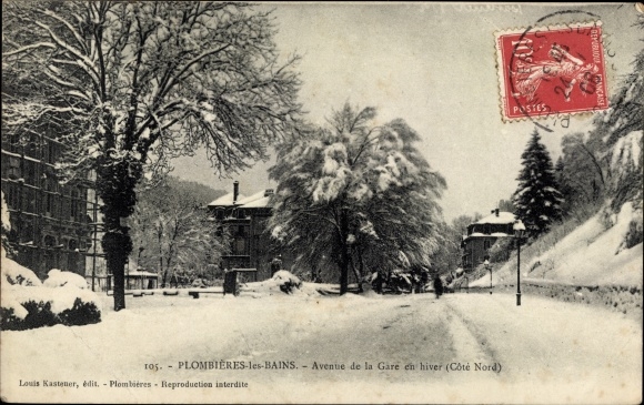 Postcard Plombières les Bains Lorraine Vosges, Avenue de la Gare en hiver