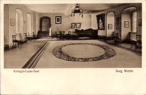 Postcard Burg near Magdeburg, Queen Luise Hall, room with sofas, chairs and pictures