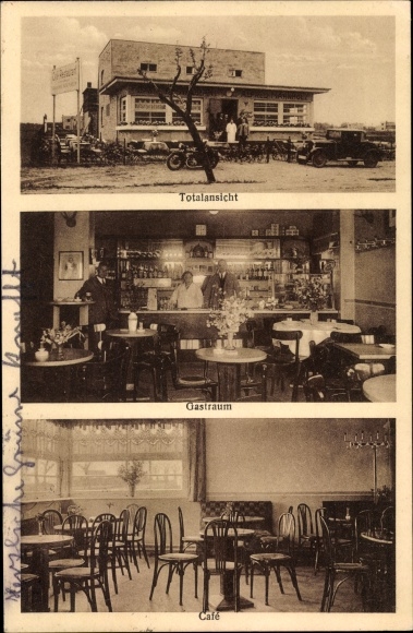Postcard Fehrbellin Brandenburg, Cafe Restaurant by Alfred Marnholz in the garden city, Berliner Allee 7