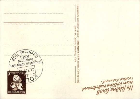Postal stationery artist PC Cologne on the Rhine, carnival, parade, cathedral