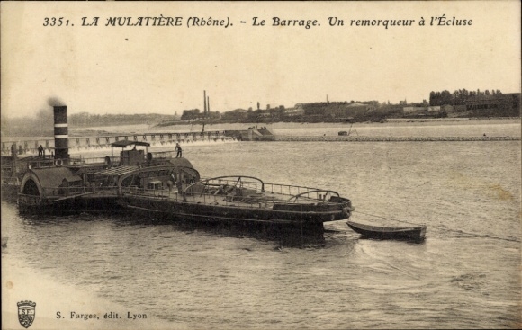KP La Mulatière Rhône, jaz, holownik w śluzie