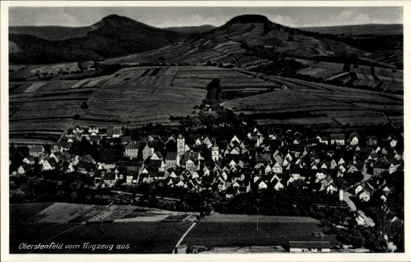 Postcard Oberstenfeld in Württemberg, aerial view of hilly landscape, numerous roofs