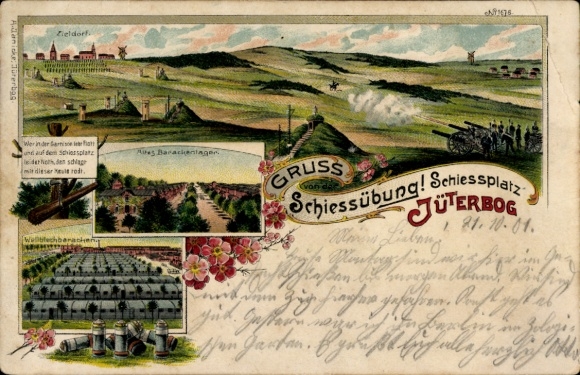 Litho Jüterbog in Brandenburg, Zieldorf, Schießplatz, Barackenlager