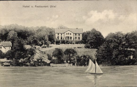Postcard HAPAG Dampfer Germany (IV), passenger ship, hotel and restaurant Uklei, landscape, sailing