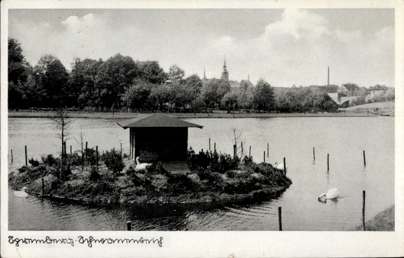Ak Spremberg in Lausitz, algemeen uitzicht, eiland, zwanen