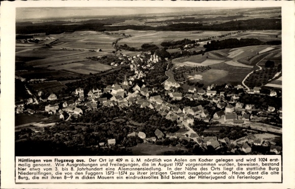 Postcard Hüttlingen in Württemberg, aerial photograph