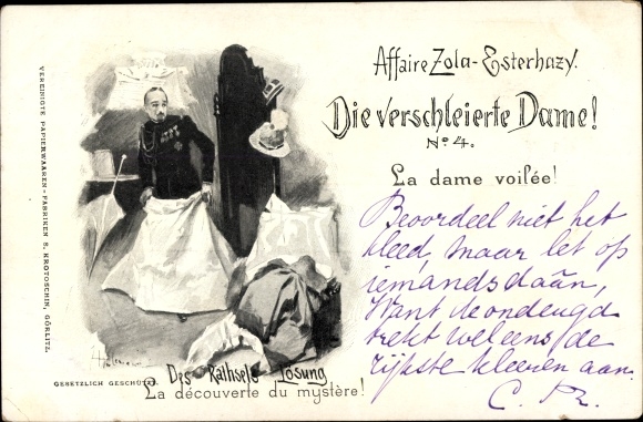 Artist Postcard Dreyfus Affair, Zola Esterhazy, The Veiled Lady No. 4, The Riddle&#39;s Solution