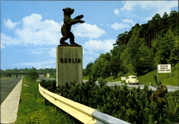 Postcard Berlin Zehlendorf, cloverleaf, motorway, entrance