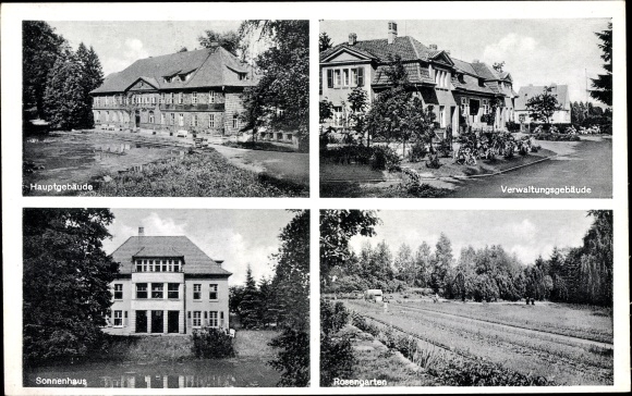 Postcard Tiefenbrunn Rosdorf Lower Saxony, state sanatorium Rasemühle, rose garden, sun house