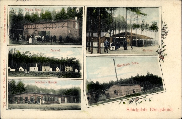 Postcard Königsbrück in Upper Lusatia, shooting range, target village, disc barracks, machine house