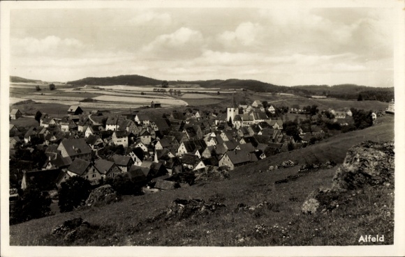 Postcard Alfeld an der Leine, view of hilly landscape, many roofs, clouds