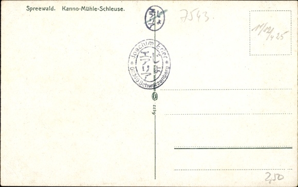 Postcard Spreewald, lock Kannomühle, folk costumes, Spreewald barge