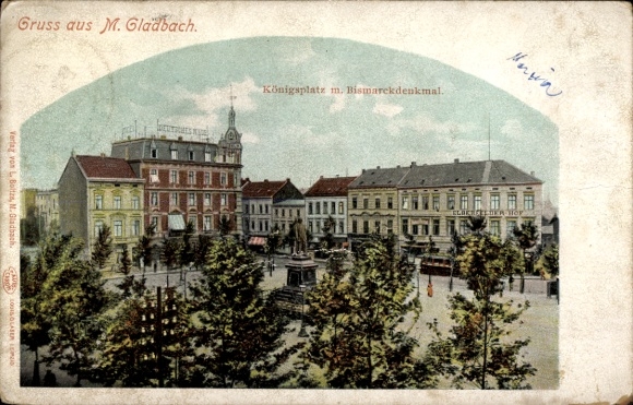 Postcard Mönchengladbach on the Lower Rhine, Königsplatz, Bismarck Monument