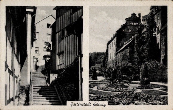Ak Kettwig Essen im Ruhrgebiet, Kirchtreppe, Schloss Landsberg in Ratingen