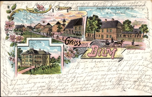 Chromo-Litho picture Sehnde in Lower Saxony, inn to the German house, villa, village street
