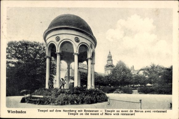 Ak Wiesbaden in Hessen, Tempel auf dem Neroberg, Restaurant,   