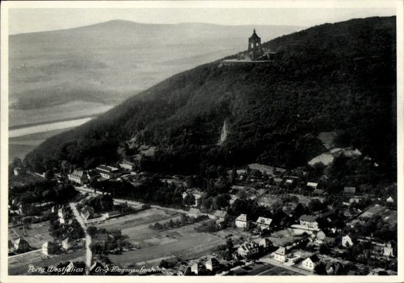 Ak Porta Westfalica aan de Weser, luchtfoto
