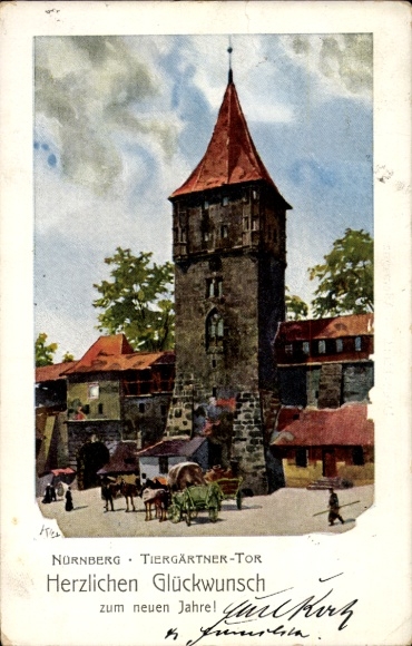 Artist Postcard Kley, Heinrich, Nuremberg in Middle Franconia, Part at the Tiergärtner Gate