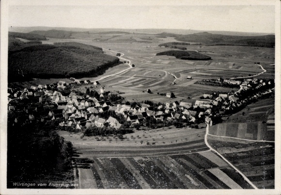 Postcard Würtingen St. Johann Swabian Alb Württemberg, aerial view of landscape with fields, Thu