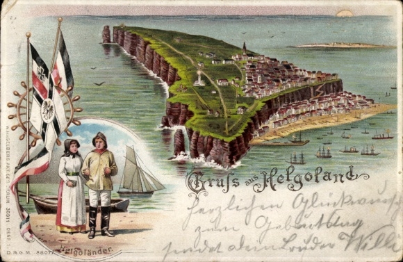 Chromo-Litho Helgoland, island, Heligolanders, flags