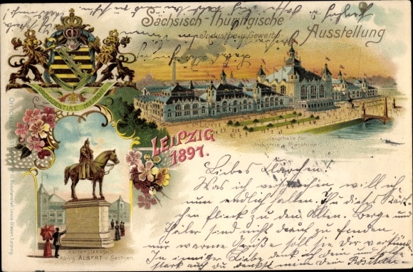 Wappen Litho Leipzig in Sachsen, Industrie- und Gewerbeausstellung 1897, Haupthalle für Maschinen 