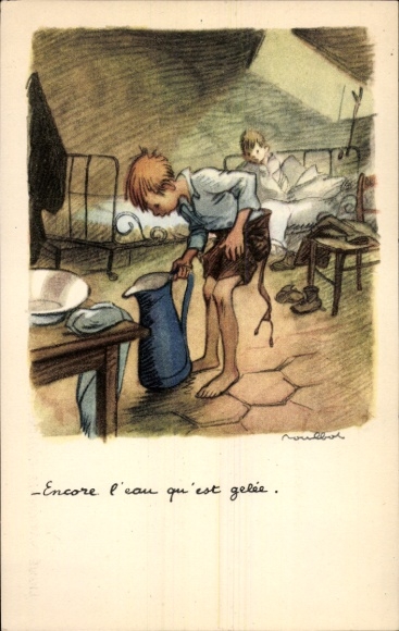 Artist PC Poulbot, Francisque, boys, frozen water in a jug, National League against Taudis
