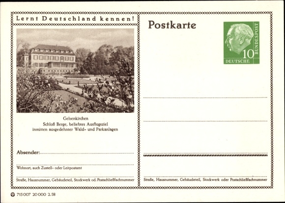 Briefkaart ansichtkaart Gelsenkirchen in het Ruhrgebied, Schloss Berge