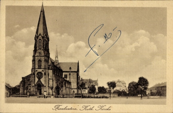 PC Fraulautern Saarlouis in Saarland, Catholic Church, historical black and white picture, cloud...