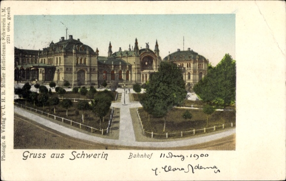 PC Schwerin in Mecklenburg, historical PC, train station, colorful picture