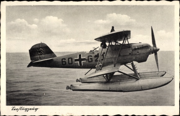 Postcard seaplane of the Luftwaffe, biplane, 60 G 21, Heinkel He 60