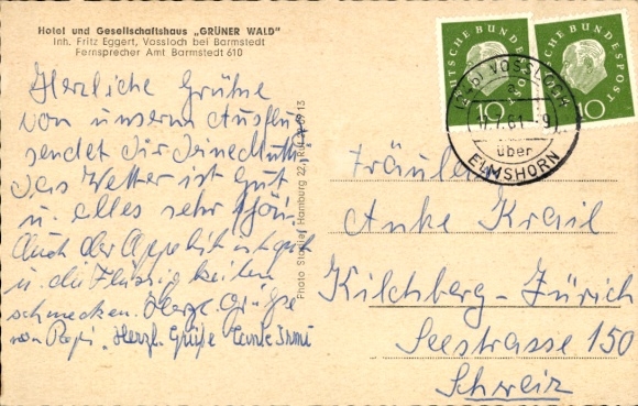 Postcard Voßloch Bokholt-Hanredde in Schleswig Holstein, Hotel and Social Club Grüner Wald