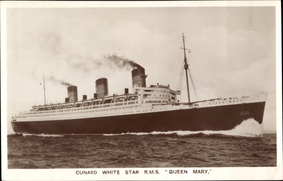 Postcard Cunard White Star Line, R.M.S. Queen Mary, steamship