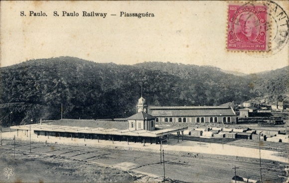 Ansichtkaart São Paulo Brazilië, treinstation, Piassaguera
