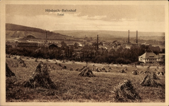 Postcard Hösbach in Lower Franconia Bavaria, train station, total view of the place