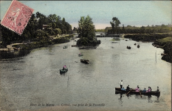 Postcard Créteil Val de Marne, View taken from the Footbridge