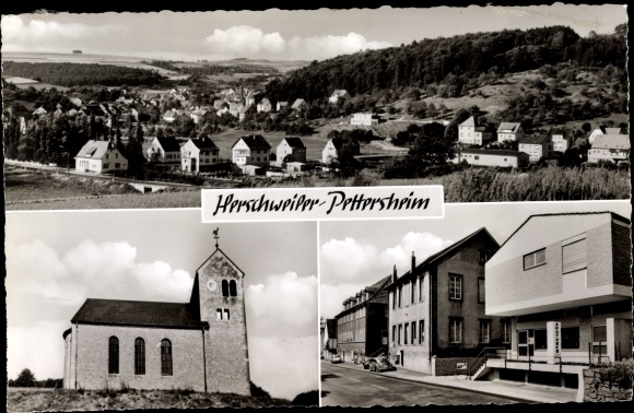 Ansichtkaart Herschweiler Pettersheim in der Pfalz, algemeen beeld, kerk